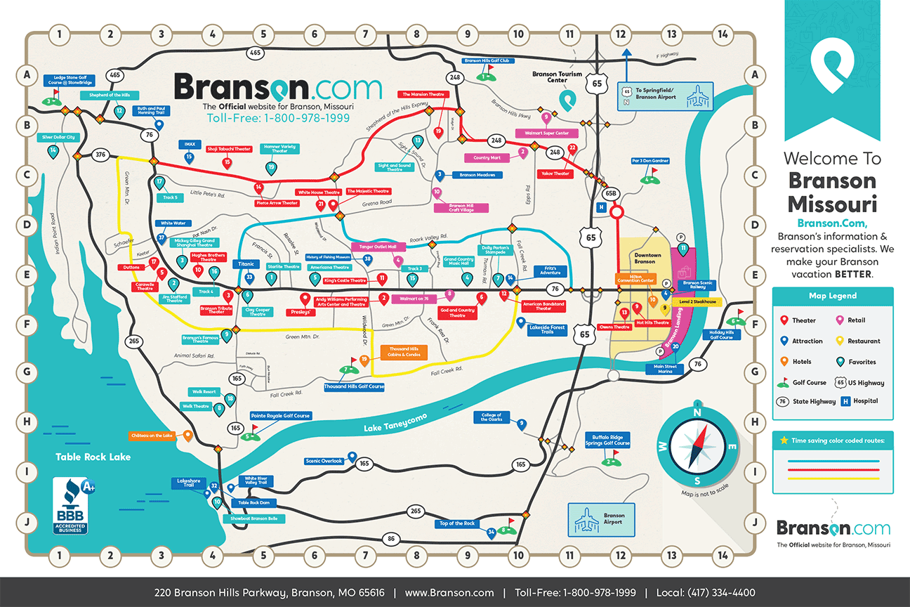 Map of Branson, MO Directions, Relief Routes & Guide